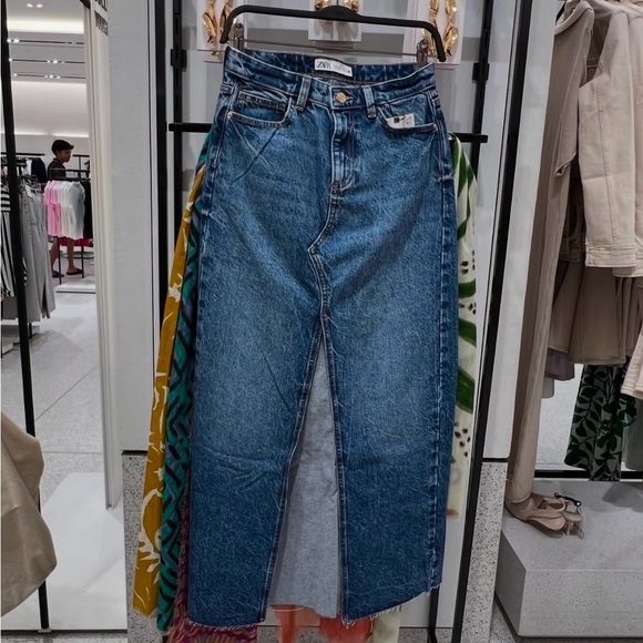 Zara maxi midi full length cargo high waist a line casual denim jean skirt - Picture 3 of 7